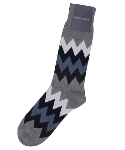 Grey Zig Zag Cotton Sock - Mid Calf